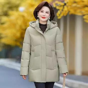 Пуховик для мам, женский, средней длины, большого размера, свободный, для людей среднего и пожилого возраста, однотонный, плотный, зимняя куртка XL