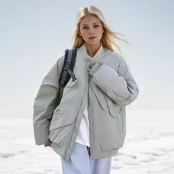 Пуховик для мужчин и женщин одного стиля, модная одежда из высококачественного хлопка, свободная и утолщенная теплая куртка. M серый