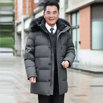 Пуховик для мужчин среднего и пожилого возраста, утолщенное среднее и длинное теплое зимнее пальто M