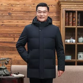 Пуховик для мужчин среднего возраста, зимняя верхняя одежда, теплое пальто из белого утиного пуха для мужчин, толстый Praka L чёрный