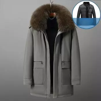 Пуховик для папы среднего и пожилого возраста, зимняя мужская пуховая куртка средней длины, утолщенная куртка большого размера, повседневный тренд мужской моды M