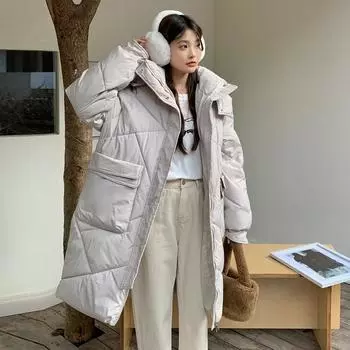 Пуховик для женщин, новая шляпа, повседневная длинная до колена, свободная и тонкая утолщенная куртка, внешняя M чёрный