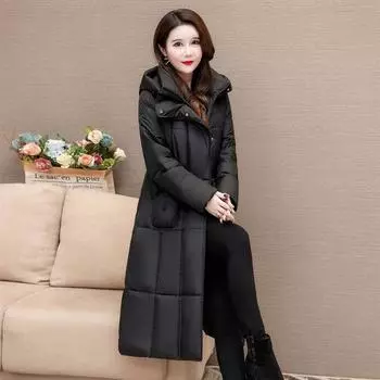 Пуховик для женщин Новое осенне-зимнее толстое пальто средней длины выше колена для женщин M красный