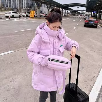 Пуховик для женщин. Новый дизайн куртки оверсайз. Новая теплая хлопковая куртка с карманами для рук. Insport Trend. M чёрный