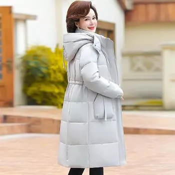 Пуховик для женщин среднего и пожилого возраста, утепленный фасон для мам, зимний большого размера, длинный, до колена, свободный, тонкий и теплый. XL