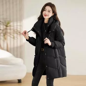 Пуховик для женщин среднего возраста с таким же тонким средним и длинным утепленным пальто 2024 года, новое утепленное пальто для женщин M белый