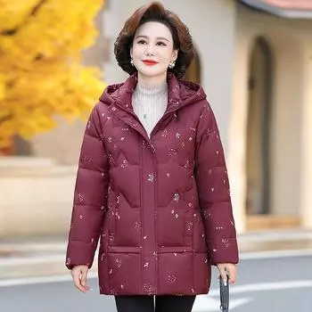 Пуховик для женщин среднего возраста, женская зимняя одежда средней длины, для женщин 50 лет и пожилых, утолщенный белый пуховик из утиного пуха XL