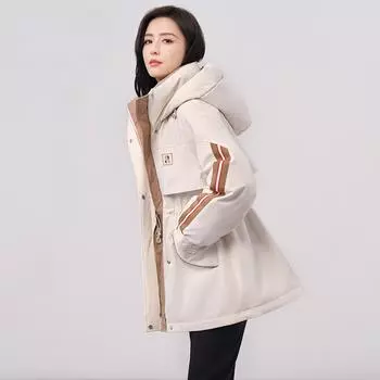 Пуховик для женщин, средней длины, новый стиль для зимы, популярная парка, узкая талия, теплое пальто S хаки
