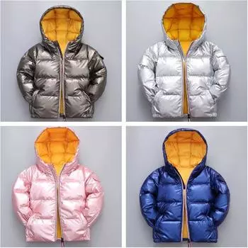 Пуховик из хлопка для мальчиков и девочек, зимняя утепленная пуховая куртка для детей среднего и старшего возраста, теплая куртка с капюшоном 100cm чёрный