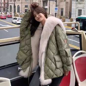 Пуховик из хлопка, хлопковая куртка, женская, средней длины, осенне-зимняя одежда M зелёный