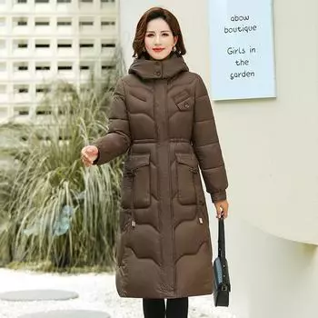 Пуховик из хлопка и хлопка выше колена темперамент теплая зимняя мода приталенная утолщенная куртка XL чёрный