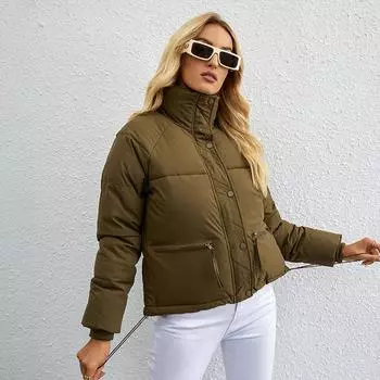 Пуховик из хлопка, женская осенне-зимняя куртка с коротким воротником, простая хлопковая куртка, свободная теплая куртка M белый