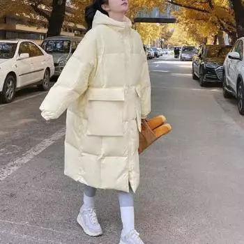 Пуховик из хлопка женский длинный с капюшоном Parker женская хлопковая куртка средней длины облегающее теплое пальто зима S бежевый