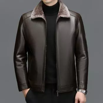 Пуховик из натуральной кожи 90, белая мужская зимняя куртка на утином пуху, новый стиль, мужская плюшевая и утолщенная повседневная мужская кожаная куртка с воротником-стойкой 4XL