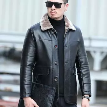 Пуховик из натуральной кожи, мужская куртка большого размера из овчины, короткая утепленная куртка Daddy Down M