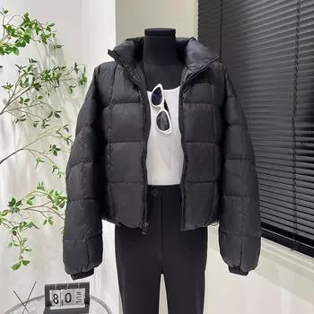 Пуховик Kendou женский короткий 2024 новый маленький 90 белый утиный пух утолщенный хлеб куртка зимнее пальто S чёрный