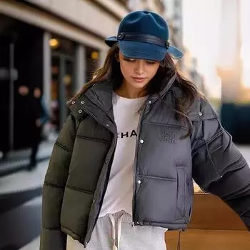 Пуховик короткий с капюшоном куртка из искусственной кожи корейская версия куртка утолщенная куртка одежда M