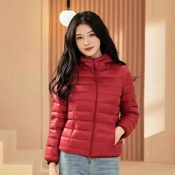 Пуховик короткий женский новый корейский вариант 90 белый утиный пух женская одежда универсальная простая тонкая куртка с капюшоном оптовая продажа S Recommended below 90 catties