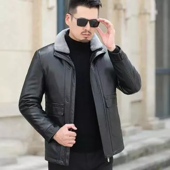 Пуховик кожаная куртка мужская куртка пуховик мужской лацкан папина одежда M