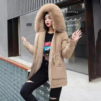 Пуховик Куртка с хлопковой подкладкой Подкладка из овечьей шерсти, занижающая талию Утолщенная куртка M хаки