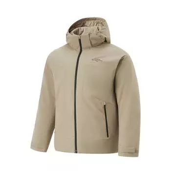 Пуховик Li Ning Hot Pot, однотонный, съемный капюшон, короткая молния, длинный рукав, пуховик, мужская верхняя одежда, коричневый AYMU249-7 M