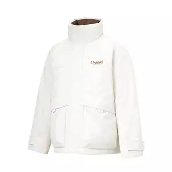 Пуховик Li Ning Hot Pot, однотонный, воротник-стойка, ветрозащитный, повседневный, свободный, короткий, зимний, унисекс, куртка, цвет белый AYMU503-2 M