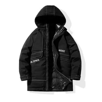 Пуховик Мужская белая утка Пуховик Мужская средняя длина Свободная утолщенная куртка Хлопчатобумажная куртка Пух M чёрный