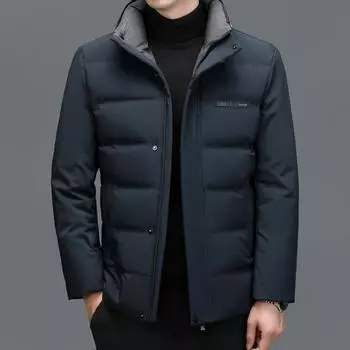 Пуховик, мужская новая зимняя теплая утолщенная куртка с капюшоном, повседневная деловая куртка на белом утином пуху, модная M чёрный