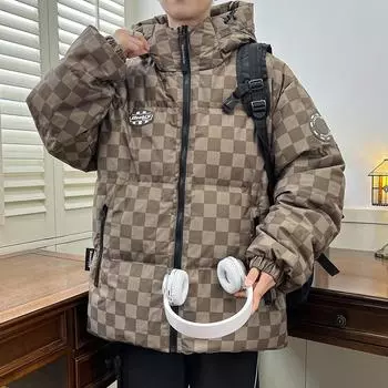 Пуховик Мужская зимняя одежда Короткая клетчатая куртка для хлеба M хаки