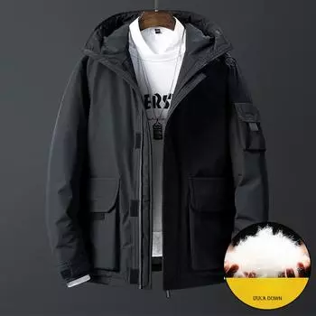 Пуховик мужской 80% белый утиный пух зимняя новая свободная рабочая одежда утолщенная теплая модная повседневная куртка мужская с капюшоном M