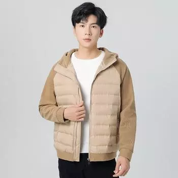 Пуховик мужской и женский осенне-зимний белый утиный пух легкий и тонкий трикотажный спортивный контрастный цветной парный пиджак с капюшоном S чёрный