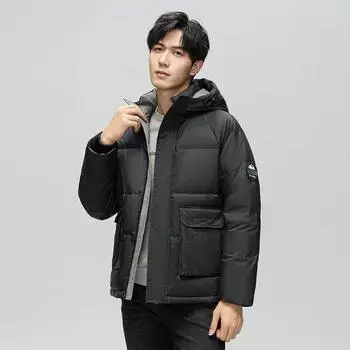 Пуховик мужской и женский зимний с капюшоном утолщенный теплый новый повседневный свободный большой размер M чёрный