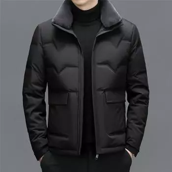 Пуховик мужской короткий мужской утепленный зимний теплый пиджак утолщенный зимний тренд M чёрный