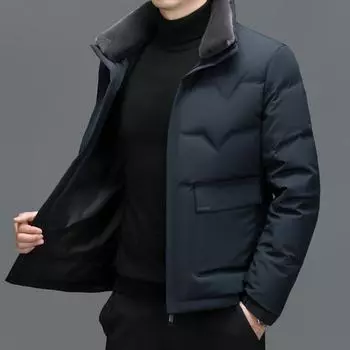 Пуховик мужской короткий мужской утепленный зимний теплый пиджак утолщенный зимний тренд M чёрный