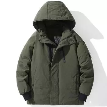 Пуховик мужской короткий новый корейский вариант с капюшоном свободный повседневный топ для пары зимнее утолщенное мужское пальто M чёрный