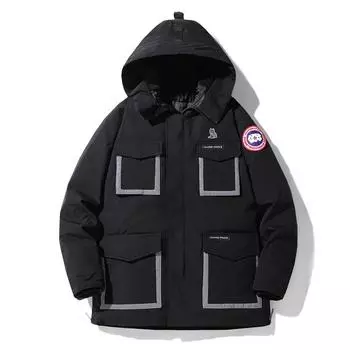 Пуховик мужской короткий утепленный белый комбинезон на утином пуху повседневное и универсальное зимнее пальто M