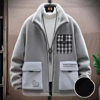 Пуховик мужской новый модный мужской зернистый бархат легкая куртка осень и зима овчина утолщенный топ M