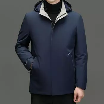 Пуховик мужской новый зимний модный средний возраст белый утиный пух подкладка теплая куртка для папы куртка 170