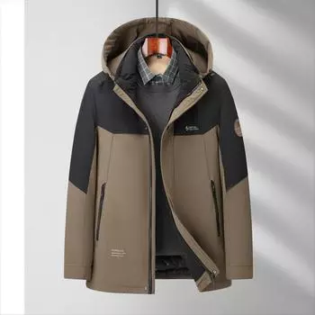 Пуховик мужской новый зимний утолщенный теплый модный контрастный рабочий с капюшоном пуховик средней длины M