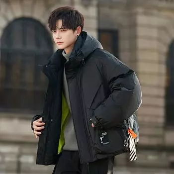 Пуховик мужской новый зимний утолщенный теплый подростковый модный бренд Ruffian красивый лыжный пиджак M чёрный