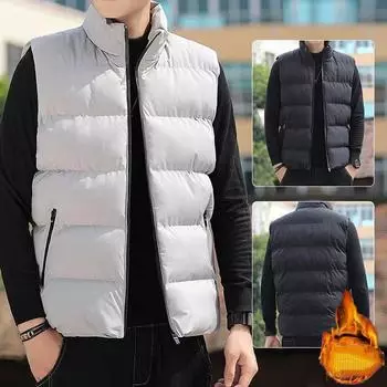 Пуховик мужской однотонный жилет зимняя куртка модный свободный универсальный утепленный жилет большой размер для пары на выход M серый