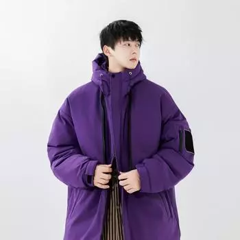 Пуховик мужской средней длины осень-зима с капюшоном новый модный тренд повседневный свободный теплый пиджак для мужчин M