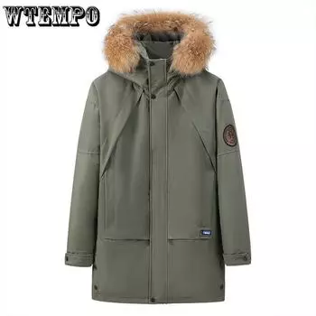 Пуховик мужской средней длины с толстым меховым воротником, зимняя модная куртка с капюшоном M чёрный