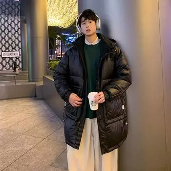 Пуховик мужской средней длины зимняя с капюшоном новая утолщенная парка зимняя однотонная универсальная куртка для мужчин M