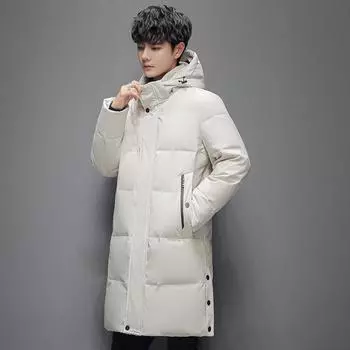 Пуховик мужской средней и длинной длины с капюшоном, утолщенный, теплый, корейская версия, модный молодежный пуховик для пары M чёрный