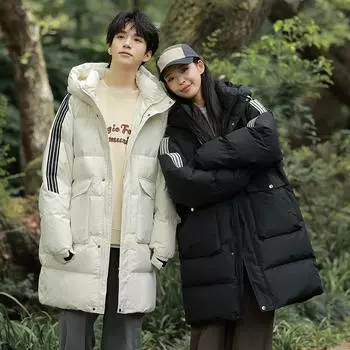 Пуховик мужской средней и длинной длины с капюшоном, зимняя, новая модная тенденция, повседневная, свободная, теплая мужская куртка S