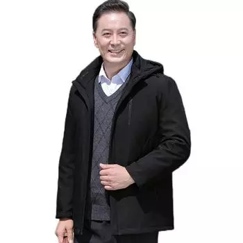 Пуховик мужской средней и длинной толщины с утеплителем и съемной подкладкой, зимняя новая повседневная куртка для мужчин среднего возраста со съемной шапкой XL