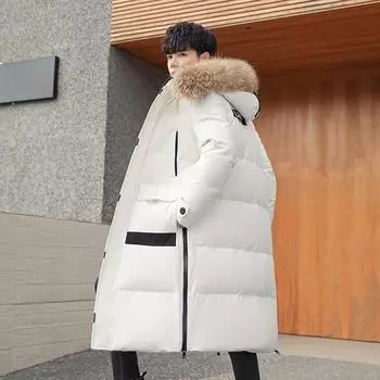 Пуховик мужской средней и длинной утепленной экстремально холодной зимы с большим меховым воротником, новая зимняя куртка S белый