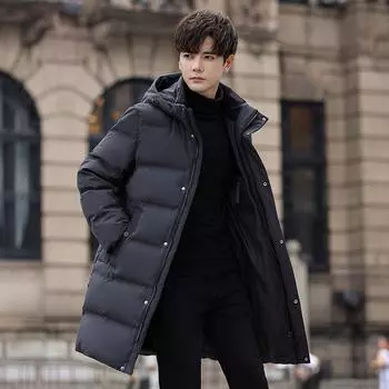 Пуховик мужской средней и длинной зимней моды новая молодежная зимняя одежда утолщенный M чёрный