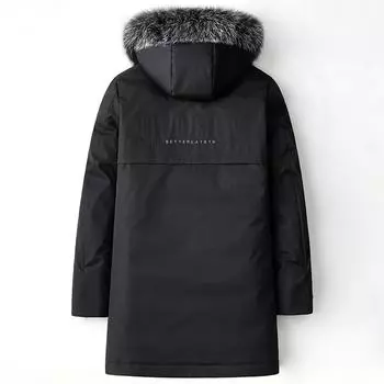 Пуховик мужской утолщенный средней длины серый утиный пух лисьего меха воротник пуховик утепленный модный куртка для мужчин M чёрный